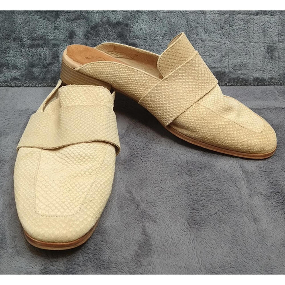 Free People At Ease Women's 40 Tan Snake Embossed Suede Loafer Mules Shoes